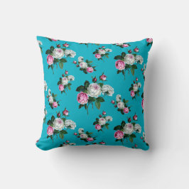  Bloemen Shabby Chic, Roze Witte Rozen, Aqua Kussen