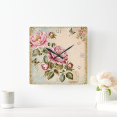 Bloemen  Shabby chic Vierkante Klok (Huis)