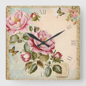 Bloemen  Shabby chic Vierkante Klok (Voorkant)