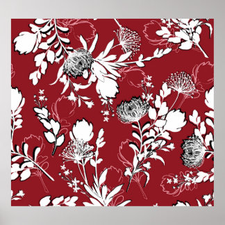 Bloemen silhouet, kleurrijk botanisch patroon. poster