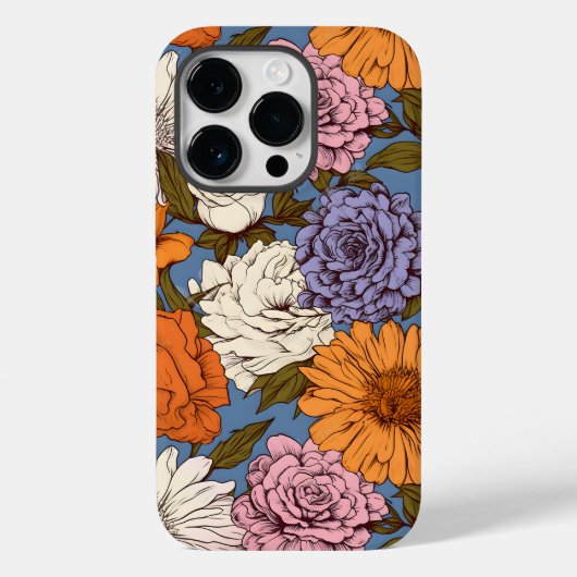  Bloemen Sinaasappel Blauw Cream Boho Wildbloemen Case-Mate iPhone Case (Achterkant)