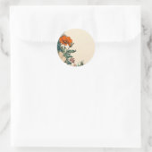 Bloemen Sinaasappel Blauwgroen Uitnodiging Sticke Ronde Sticker (Tas)