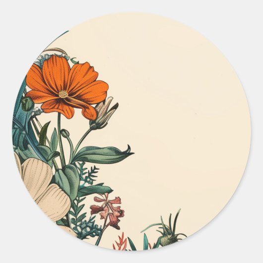 Bloemen Sinaasappel Blauwgroen Uitnodiging Sticke Ronde Sticker (Voorkant)