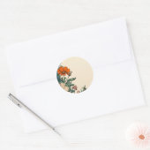 Bloemen Sinaasappel Blauwgroen Uitnodiging Sticke Ronde Sticker (Envelop)