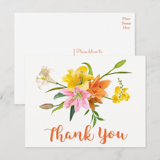 Bloemen Sinaasappel Dank je Lily Flowers Pink Briefkaart (Voorkant / Achterkant)