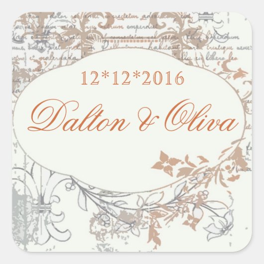 Bloemen  Sinaasappel Fleur Save The Date Bruiloft Vierkante Sticker (Voorkant)