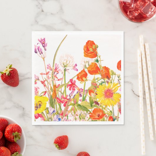 Bloemen Sinaasappel, Geel, Blauw, Mauve Servet (Insitu)