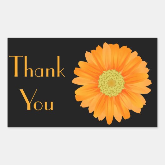 Bloemen Sinaasappel Gerbera Daisy Flower Zwart Rechthoekige Sticker (Voorkant)