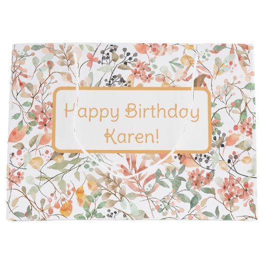 Bloemen Sinaasappel Groen & Roze Custom Happy Birt Groot Cadeauzakje (Voorkant)