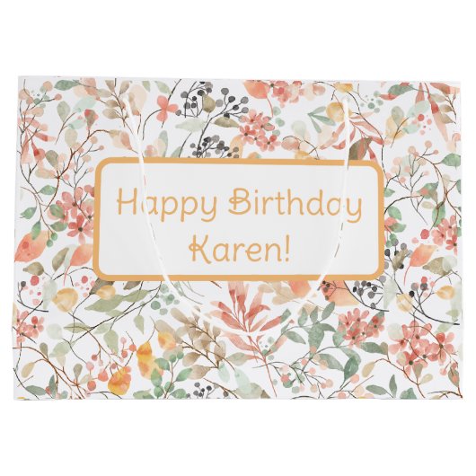 Bloemen Sinaasappel Groen & Roze Custom Happy Birt Groot Cadeauzakje (Achterkant)