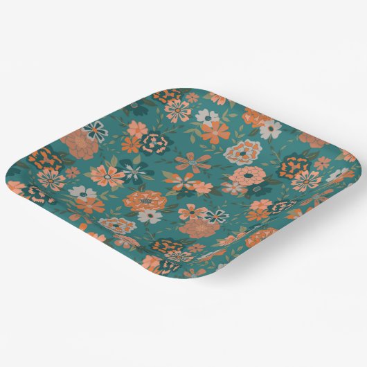 Bloemen Sinaasappel Groene Botanische Patroon Even Papieren Bordje (Gebogen)