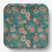 Bloemen Sinaasappel Groene Botanische Patroon Even Papieren Bordje (Voorkant)