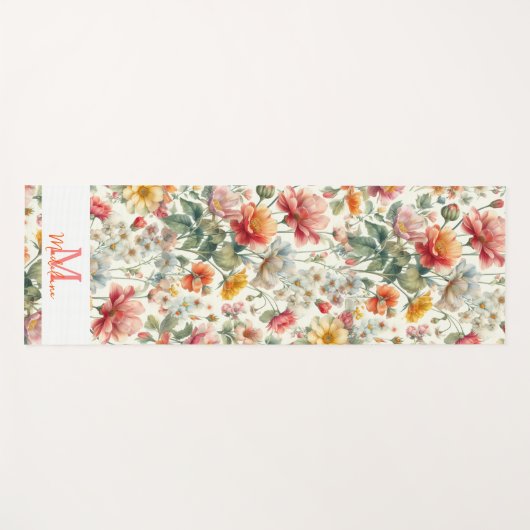 Bloemen Sinaasappel Koraal Roze Boho Naam Monogra Yogamat (Voorkant (horizontaal))