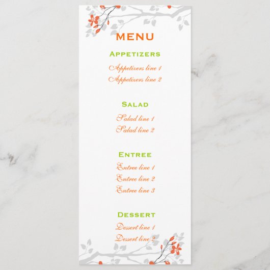 Bloemen sinaasappel limoen groen bruiloft Menu kaa (Achterkant)