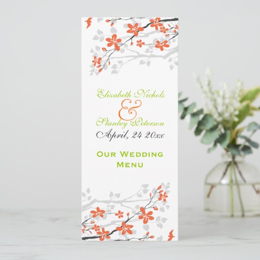 Bloemen sinaasappel limoen groen bruiloft Menu kaa (Staand voorkant)