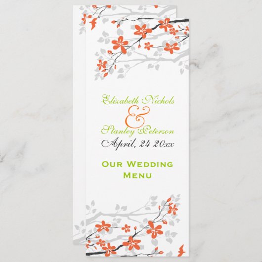 Bloemen sinaasappel limoen groen bruiloft Menu kaa (Voorkant / Achterkant)