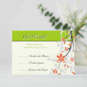 Bloemen sinaasappel limoengroen bruiloft RSVP kaar (Staand voorkant)