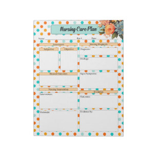 Bloemen Sinaasappel N Blauw Polka Dot _ Verpleegzo Notitieblok