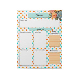 Bloemen Sinaasappel N Blauw Polka Dots_ Disease Te Notitieblok