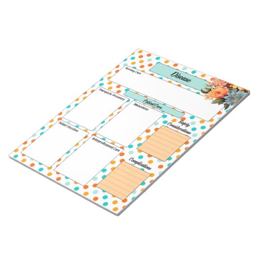 Bloemen Sinaasappel N Blauw Polka Dots_ Disease Te Notitieblok (Schuin)