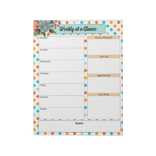 Bloemen Sinaasappel N Blauw Polka Dots_ Week in ee Notitieblok (Linkerzijde)