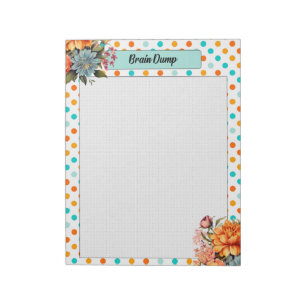 Bloemen Sinaasappel n Blauwe Polka Dots _ Brain Du Notitieblok