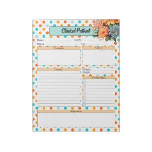 Bloemen Sinaasappel N Blauwe Polka Dots _ Clinical Notitieblok