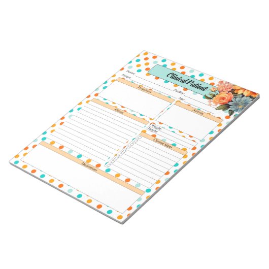 Bloemen Sinaasappel N Blauwe Polka Dots _ Clinical Notitieblok (Schuin)