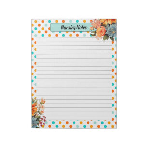 Bloemen Sinaasappel N Blauwe Polka Dots _ Verpleeg Notitieblok