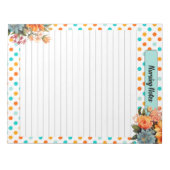 Bloemen Sinaasappel N Blauwe Polka Dots _ Verpleeg Notitieblok (Voorkant)