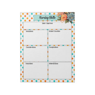 Bloemen Sinaasappel N Blauwe Polka Dots_ Verpleegk Notitieblok
