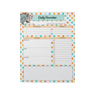 Bloemen Sinaasappel N Blue Polka Dots _ Dagelijks  Notitieblok