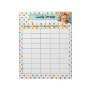 Bloemen Sinaasappel N Blue Polka Dots _ Wekelijks  Notitieblok
