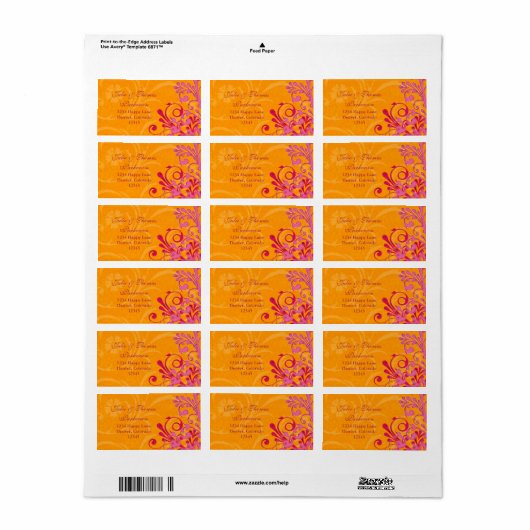 Bloemen Sinaasappel Roze Bruiloft retour adres lab Etiket (Full Sheet)