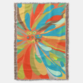 Bloemen Sinaasappel Turquoise en Blauw Patroon Deken (Voorkant Verticaal)