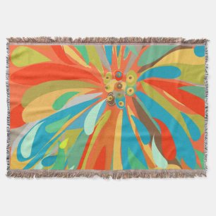 Bloemen Sinaasappel Turquoise en Blauw Patroon Deken