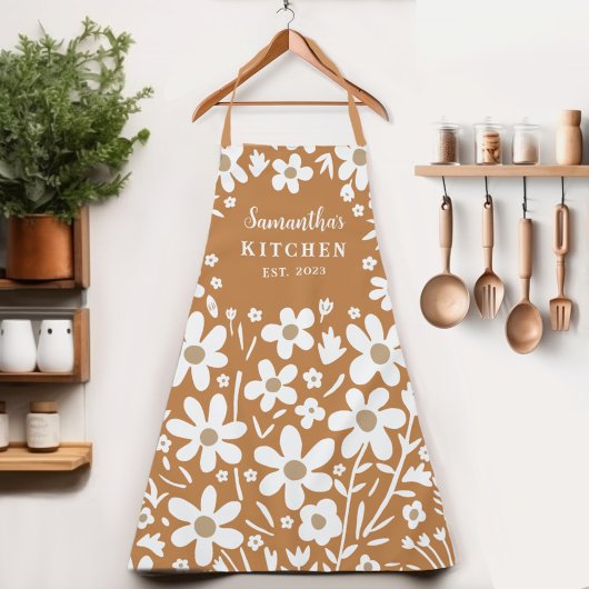 Bloemen Sinaasappel Wit Vrouwen Schort