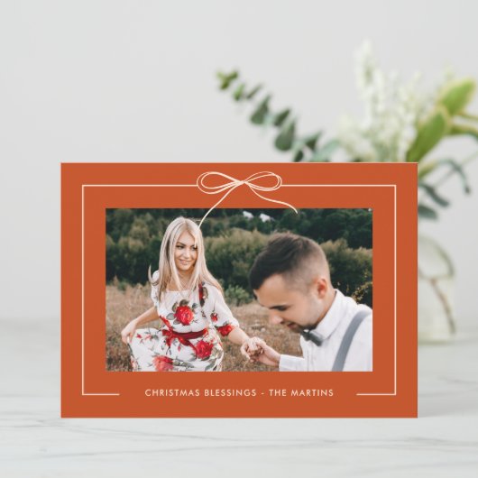 Bloemen Sinaasappels lint ingelijst foto Kerstmis Feestdagenkaart (Staand voorkant)