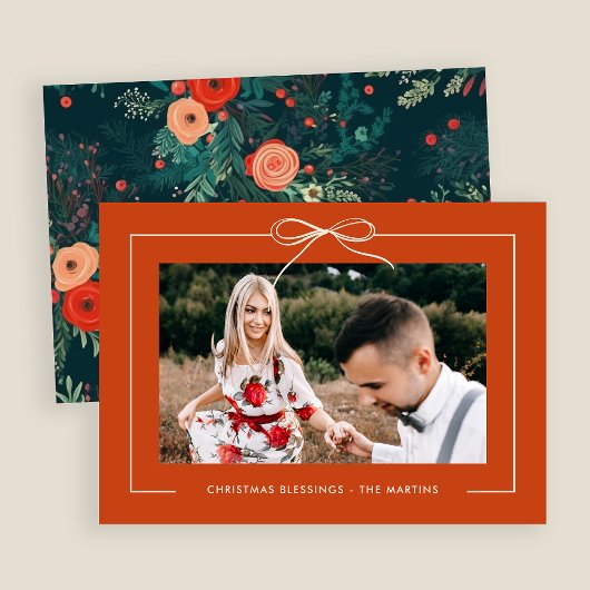 Bloemen Sinaasappels lint ingelijst foto Kerstmis Feestdagenkaart