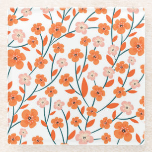 Bloemen Sinaasappels pastel wit naadloos Glazen Onderzetter