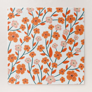 Bloemen Sinaasappels pastel wit naadloos Legpuzzel