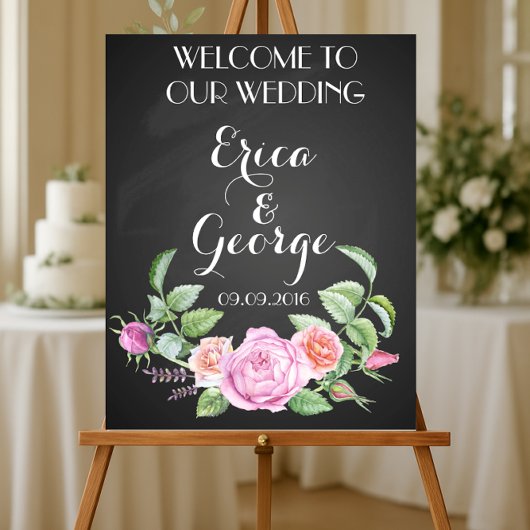 Bloemen sjabloon roos welkom huwelijksbord Afdruk Poster