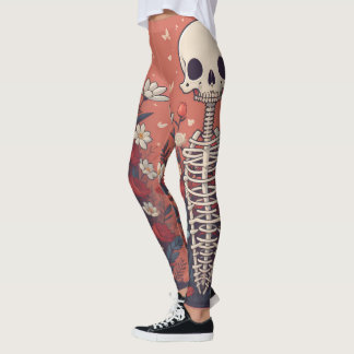 Bloemen Skelet Halloween schedel Ribcage Leggings