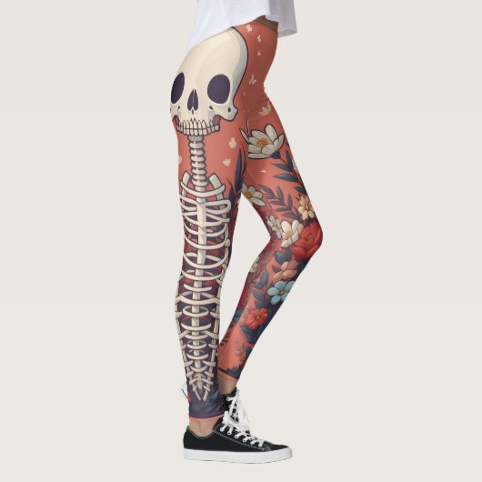 Bloemen Skelet Halloween schedel Ribcage Leggings (Rechts)