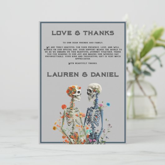 Bloemen Skelet Liefhebbers QR Code Bruiloft Bedankkaart (Staand voorkant)