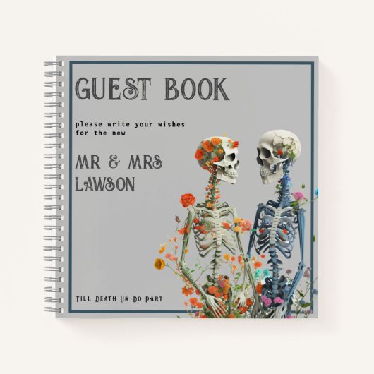 Bloemen Skelet Lovers Bruiloft Gastenboek Notitieboek (Voorkant)