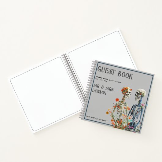 Bloemen Skelet Lovers Bruiloft Gastenboek Notitieboek (Binnen)