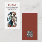 Bloemen Skelet Paar QR Bruiloft Details Enclosur Informatiekaartje (Voorkant / Achterkant)