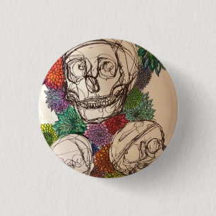 Bloemen & Skulls Ronde Button 3,2 Cm