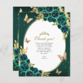 Bloemen Smaragd Gouden Vlinder Quinceañera Foto (Voorkant / Achterkant)